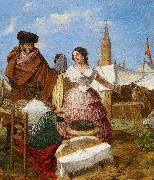 Aragon jose Rafael Courting at a Ring Shaped Pastry Stall at the Seville Fair oil painting reproduction